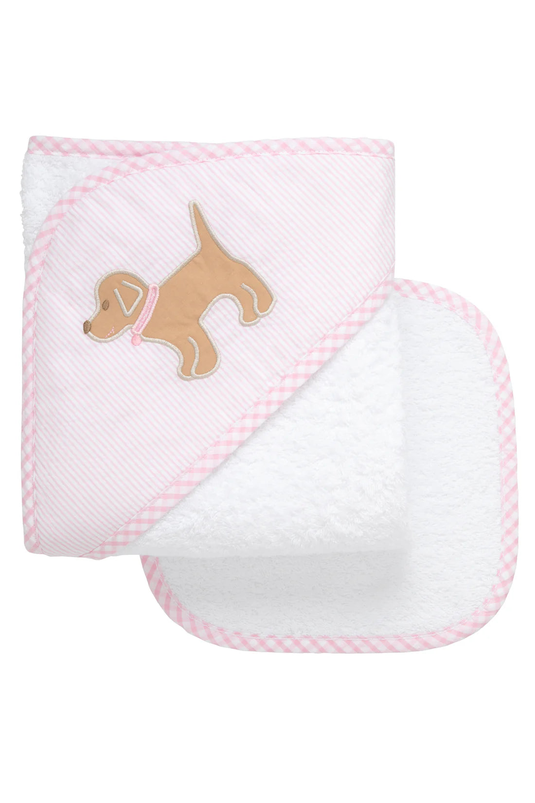 Puppy Applique Hooded Towel & Washcloth Set-Pink