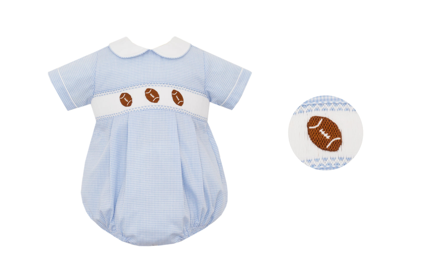 Petit Bebe Blue Gingham Football Boy's Bubble