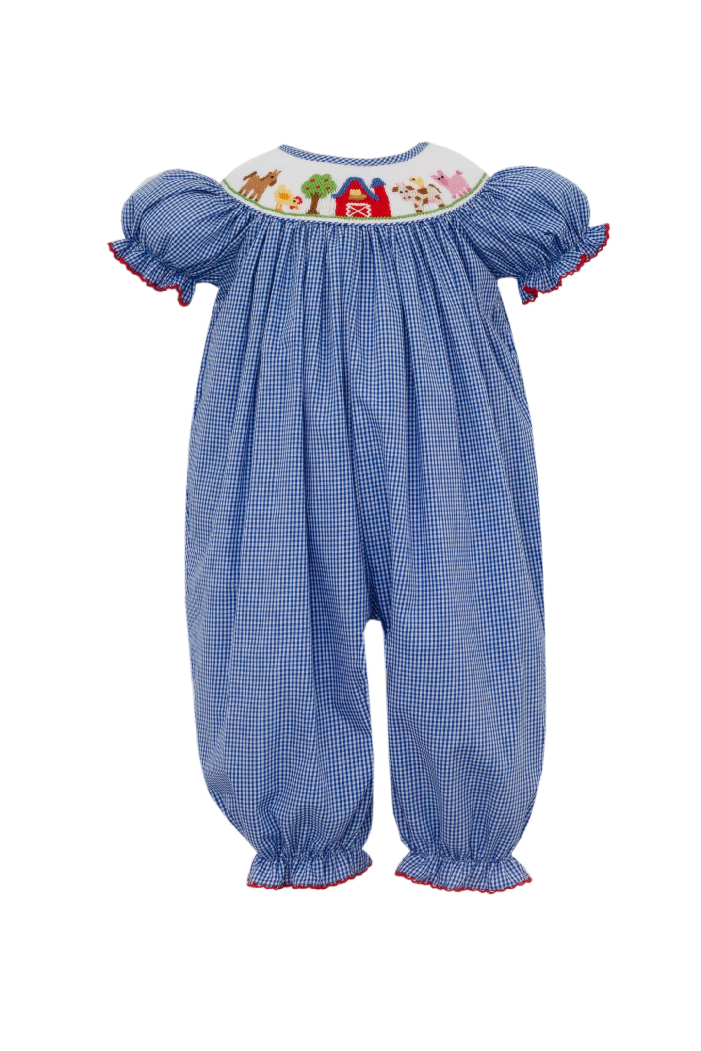 Petit Bebe Farms Boys Royal Blue Gingham Long Bishop Bubble