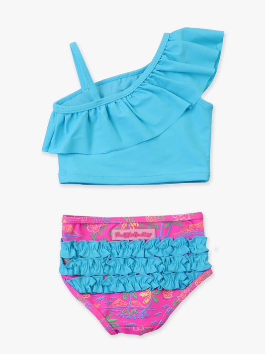 One Shoulder Tankini - Neon Island Time