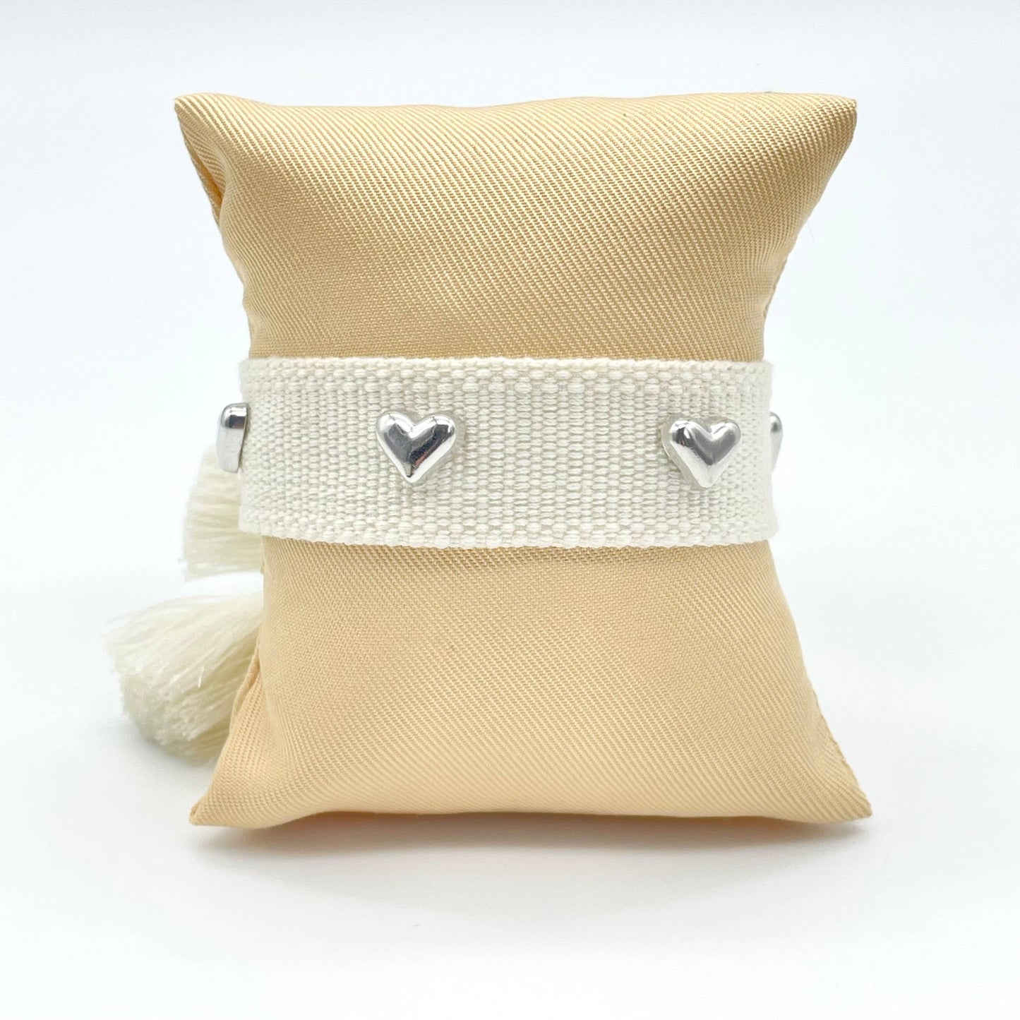 Silver Hearts ♥ ︎ Woven Ecru Bracelet