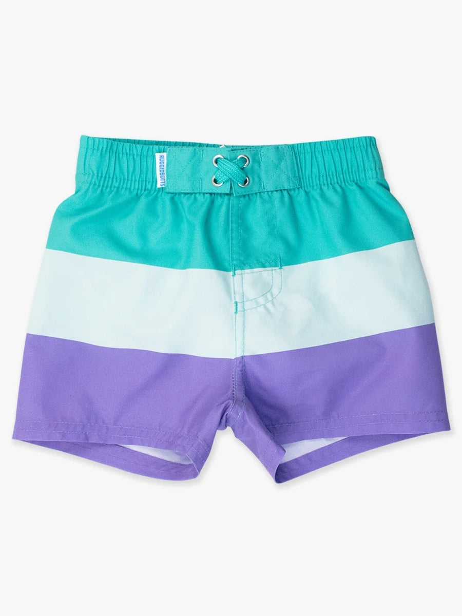 Green & Purple Colorblock Swim Trunks