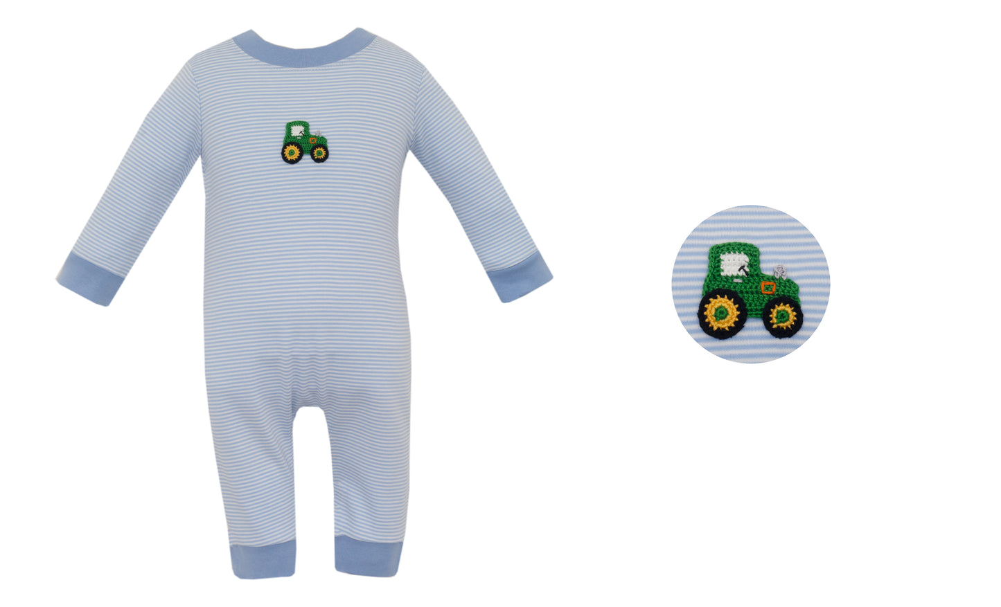 Boys Tractor Knit Stripe Long Romper