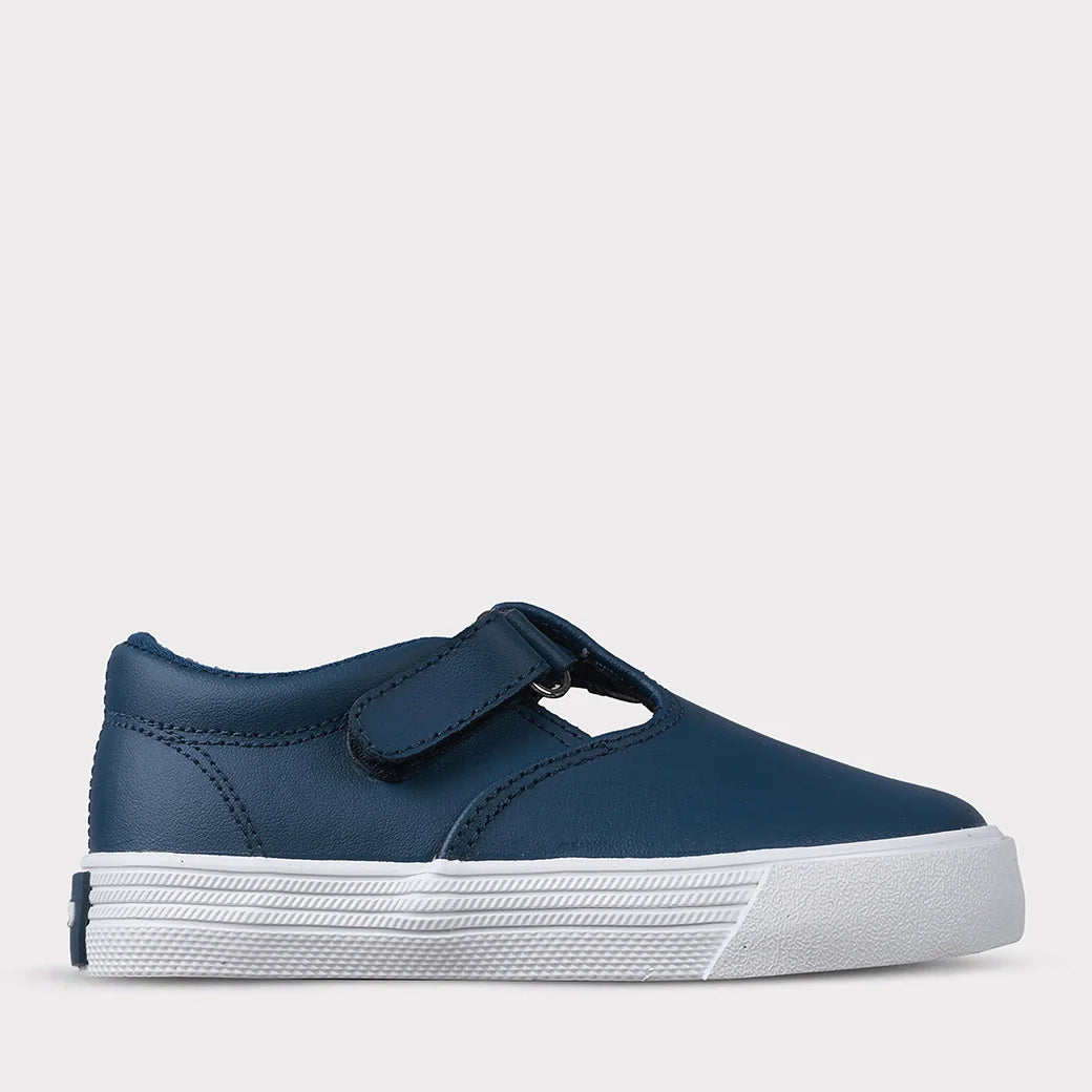 Oomphies Leather T-Strap Shoe-Navy