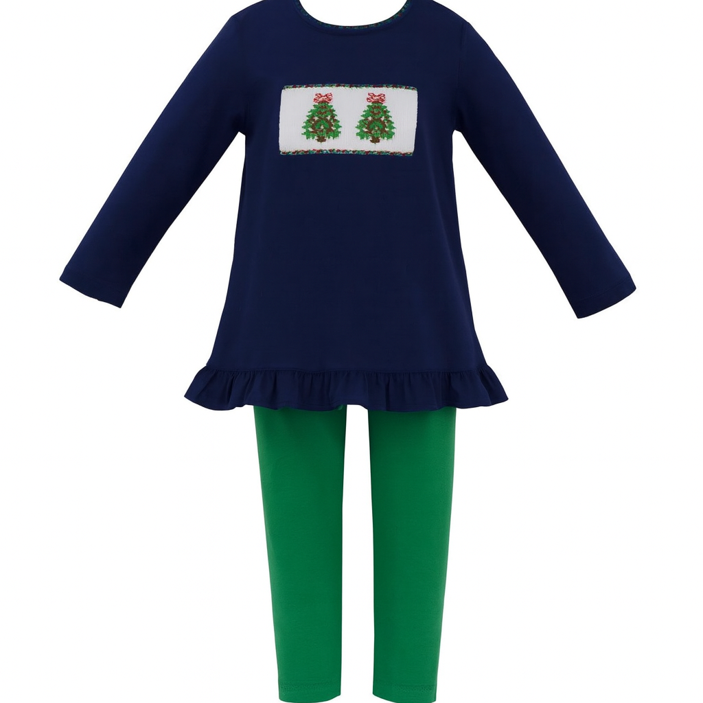 Navy Smocked Christmas Tree Set