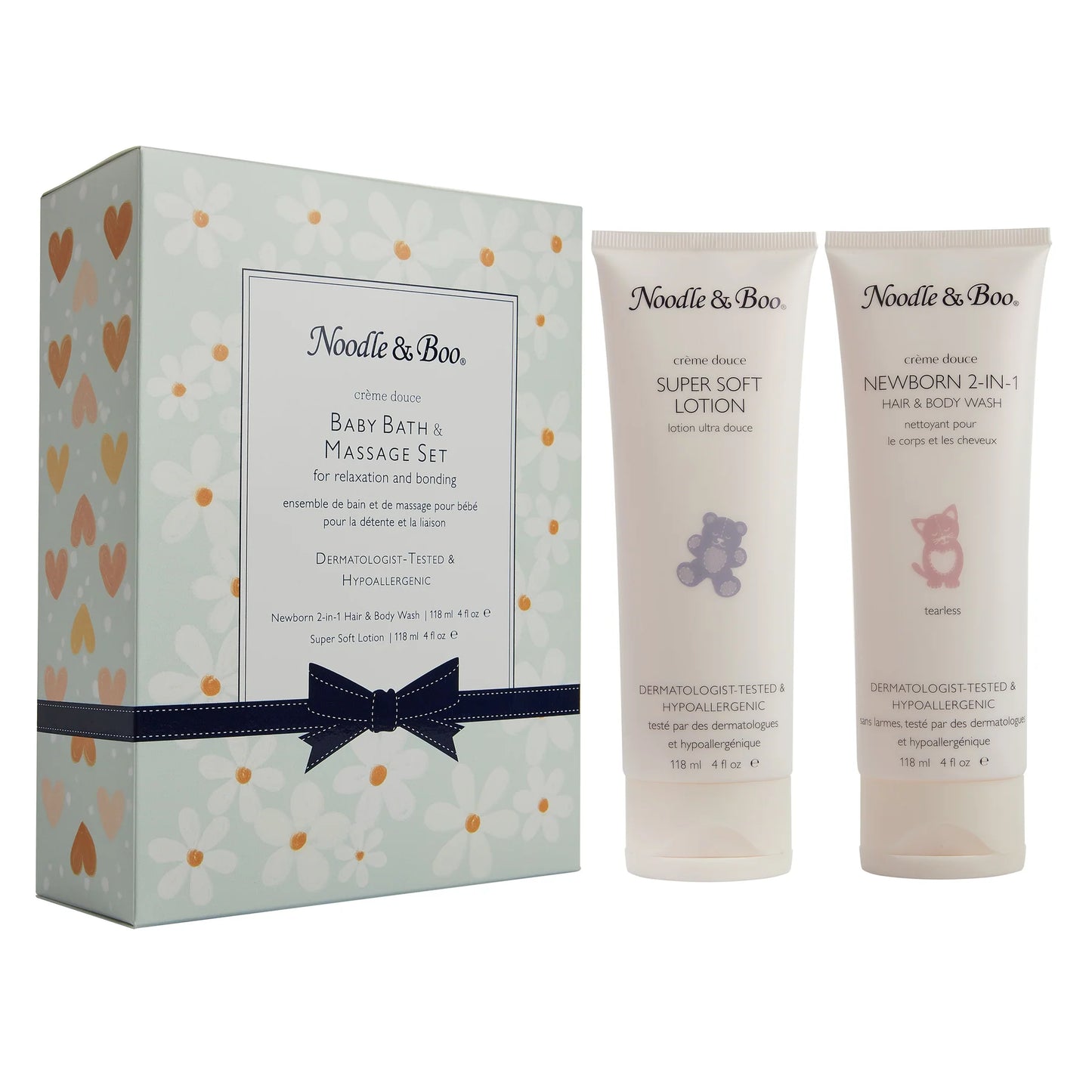 Baby Bath & Massage Set- Green Daisies & Hearts