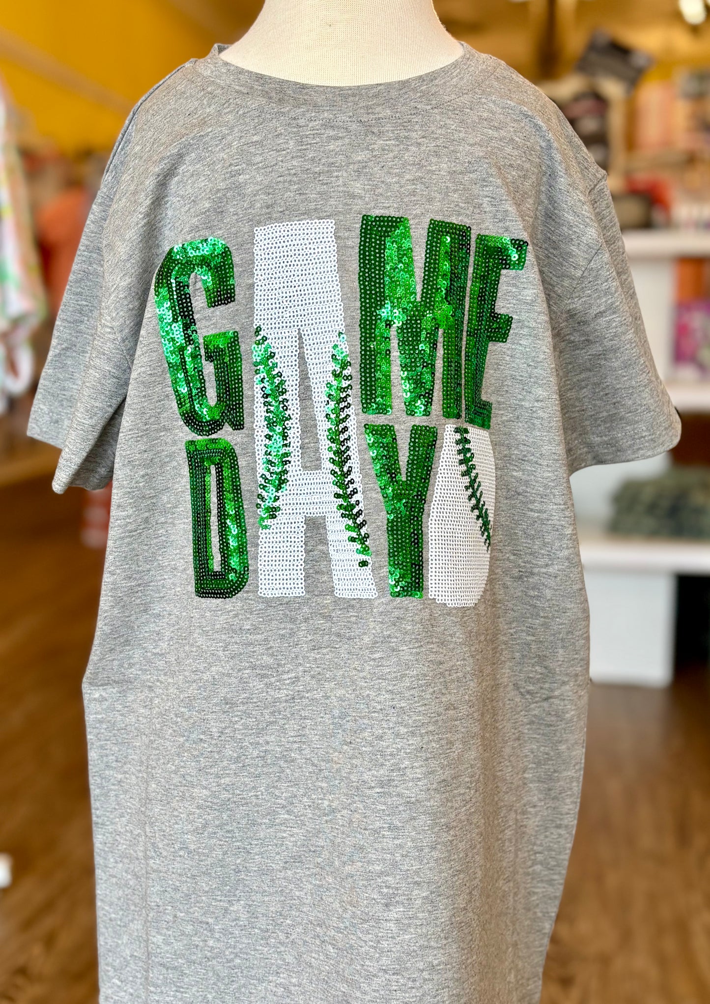 Green Sequin Game Day-Baseball