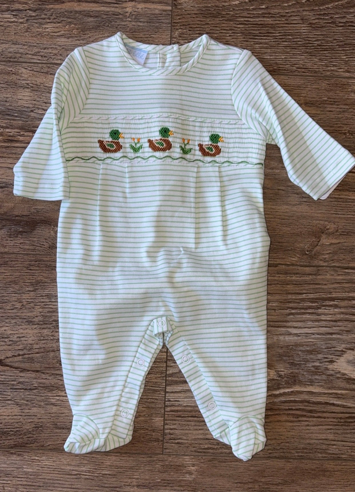 Mallard Duck Green Knit Stripe Boy's Long Footie
