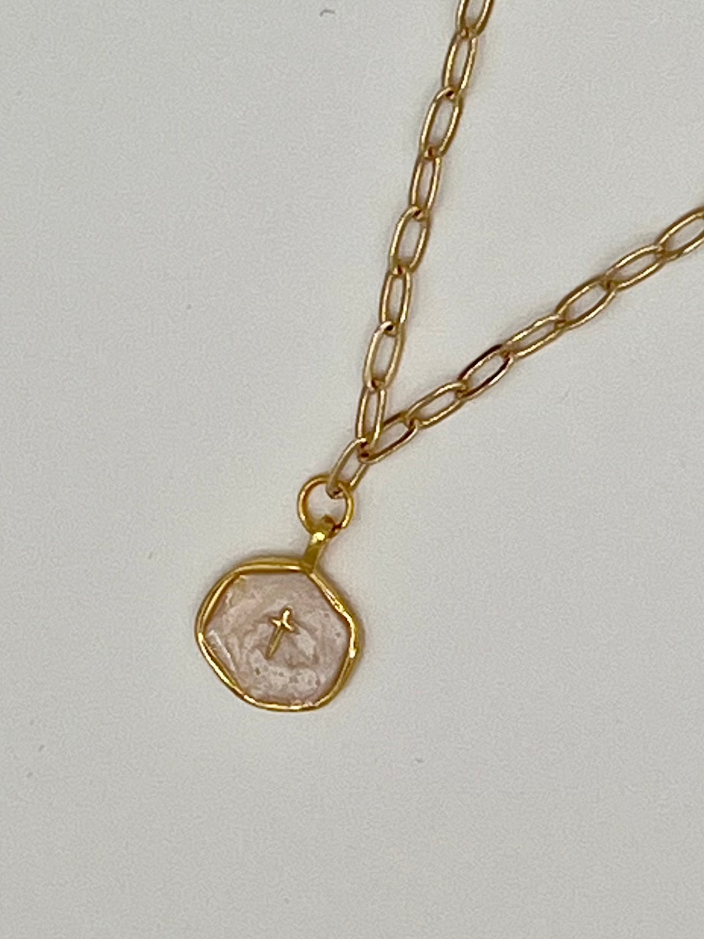 Gold & Pearl Cross Charm