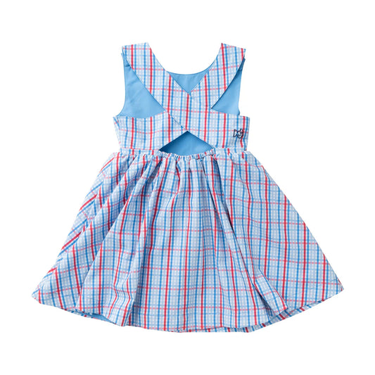 Girl's Crisscross Back Dress - Patriotic Plaid