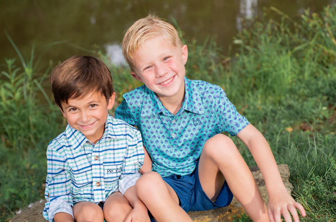 Long Sleeve Founders Kids Fishing Shirt - Pawleys Plaid