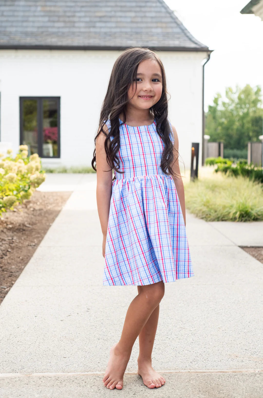 Girl's Crisscross Back Dress - Patriotic Plaid