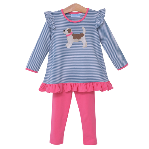 Dog Applique Ruffle Pant Set