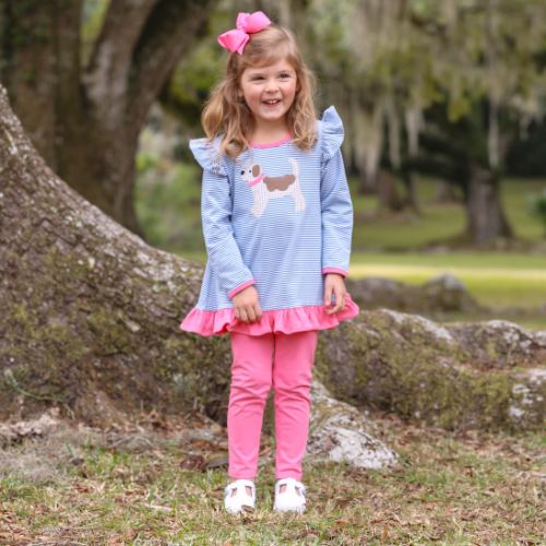 Dog Applique Ruffle Pant Set
