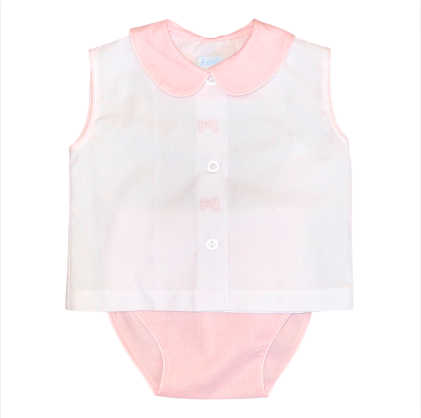 Pink Check Bow Diaper Set