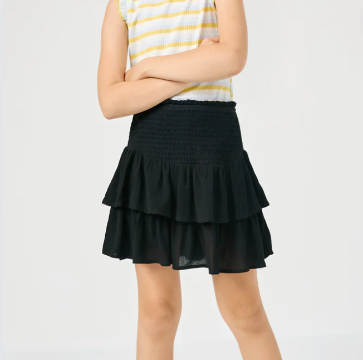 Smocked Ruffle Tiered Skirt - Black