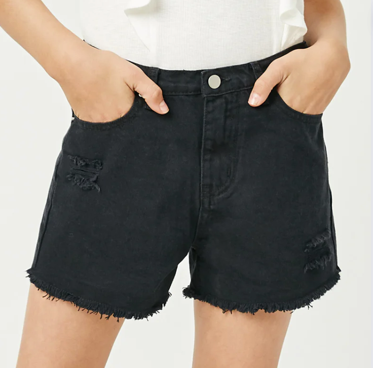 Distressed Black Denim Shorts