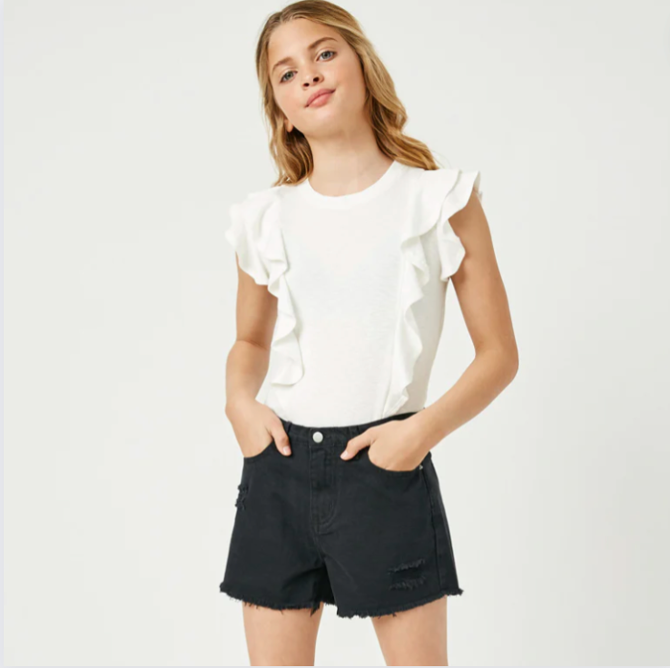 Distressed Black Denim Shorts