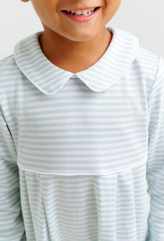 Long Sleeve Bradford Romper - Green Stripe