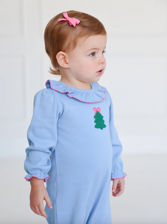 Long Sleeve Ramona Ruffle Romper - Barrington Blue