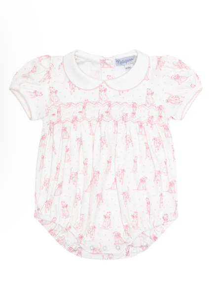 Pink Puppy Love Smocked Bubble