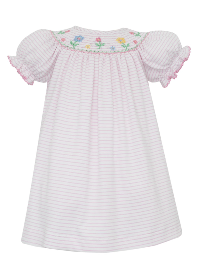 Pink Knit Stripe Angel Wing Bishop - Flowers