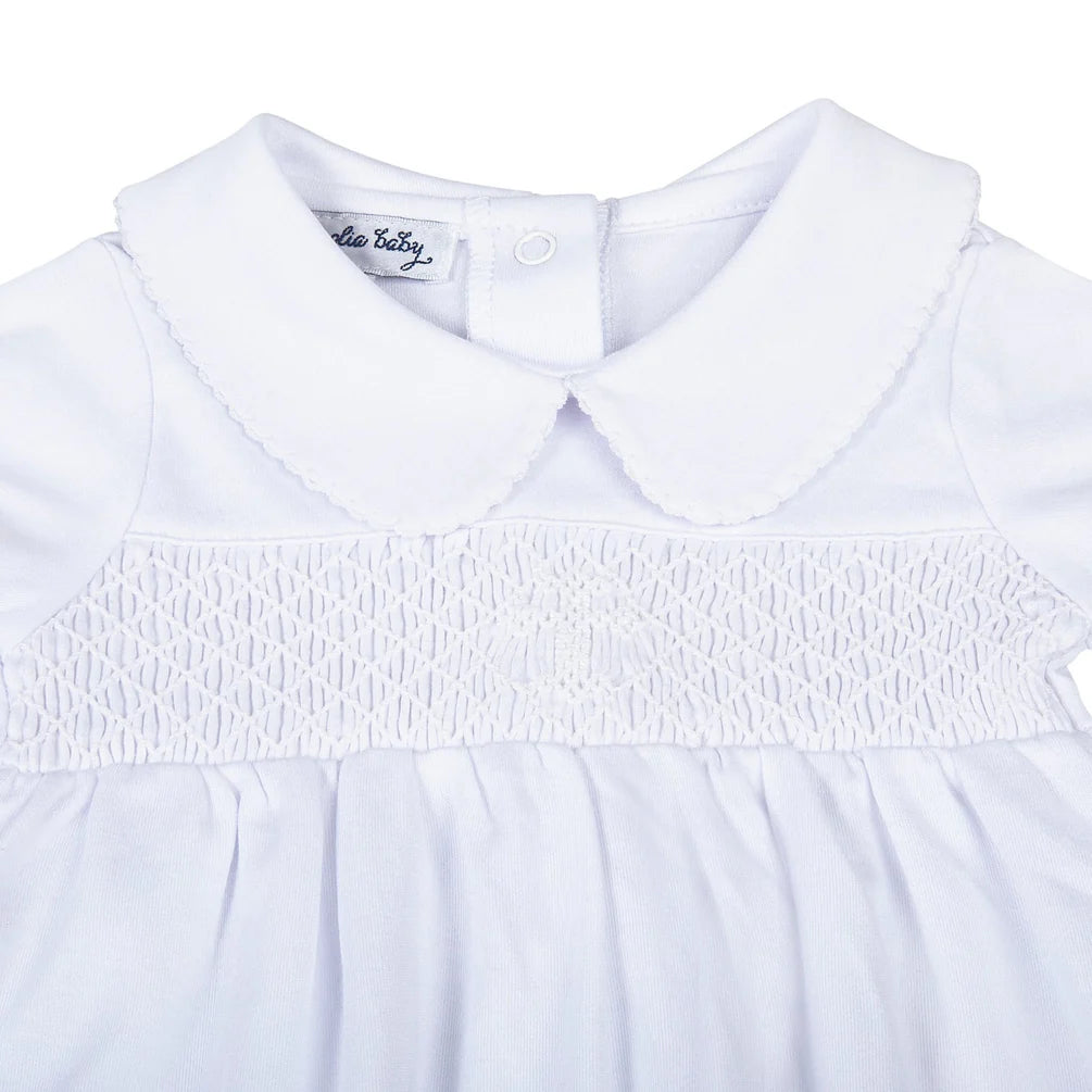 Blessed Smocked Collared SS Gown - White