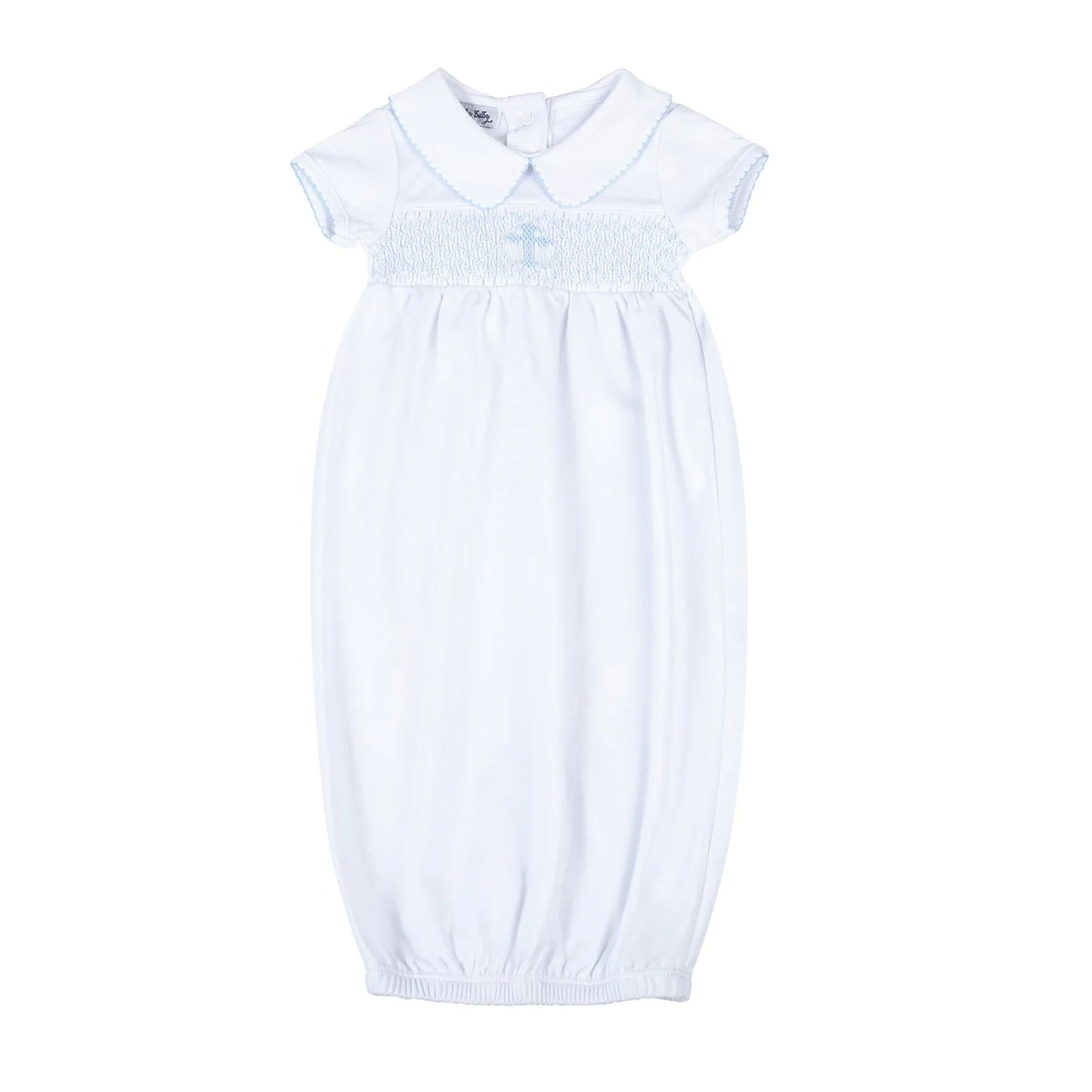 Blessed Smocked Collared SS Gown-Blue