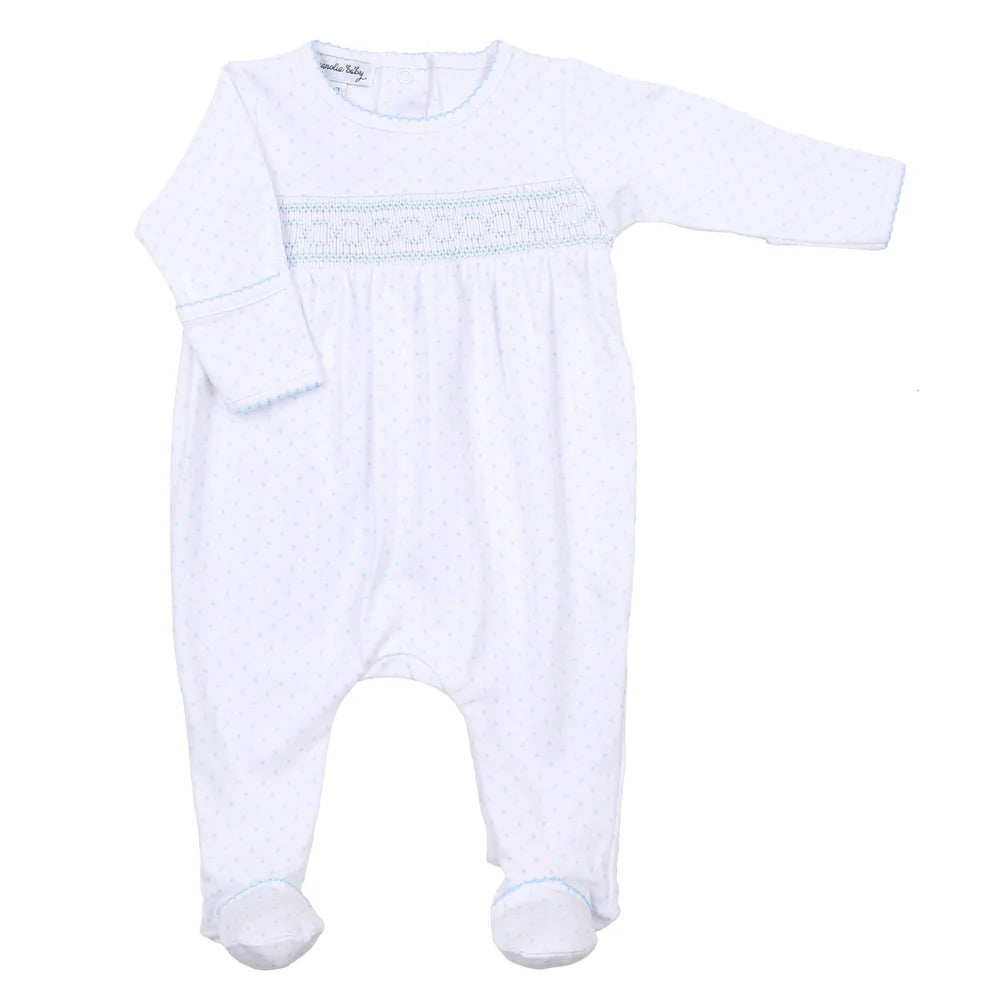 Mini Dots Smocked Footie Blue