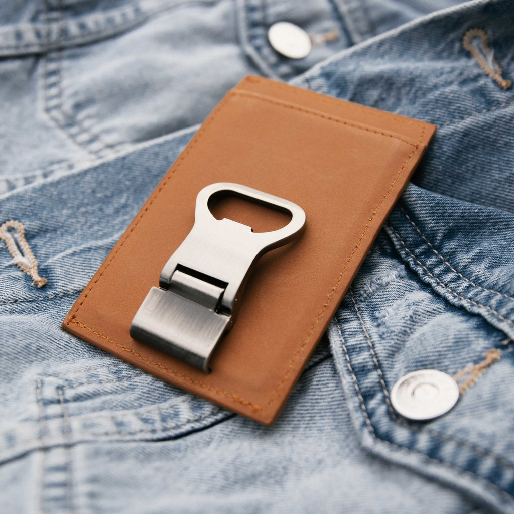 Leather Money Clip w/ Bottle Opener-Tan