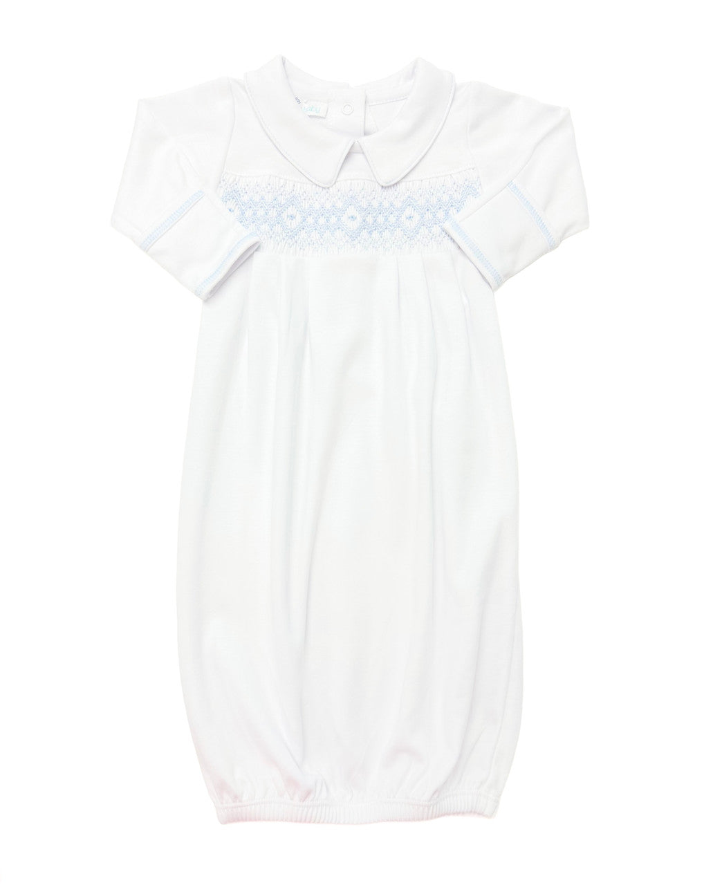 Archie Smocked Gown - White/Blue