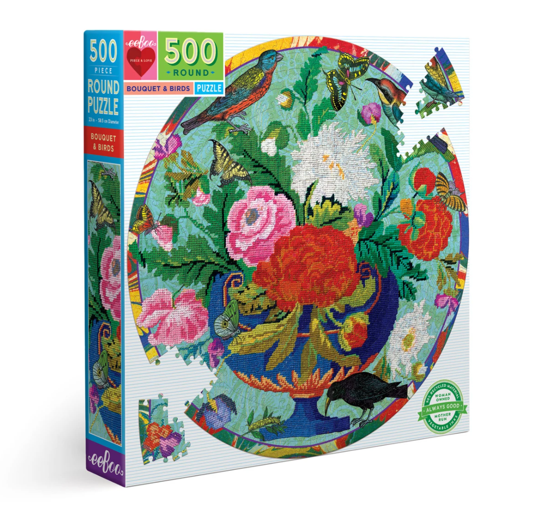 Bouquet & Birds 500 Piece Round Puzzle