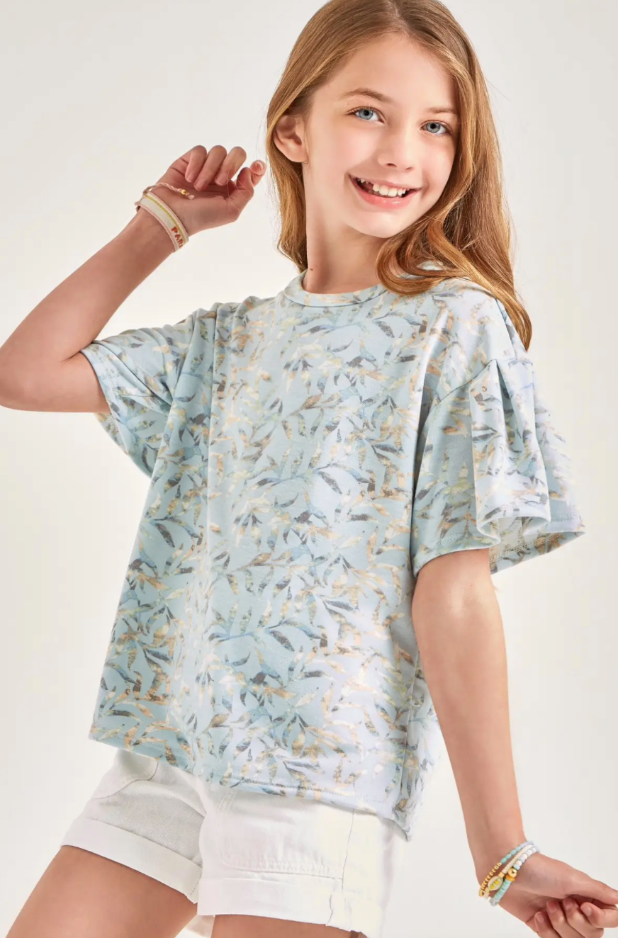 Bell Sleeve Floral Top, Blue