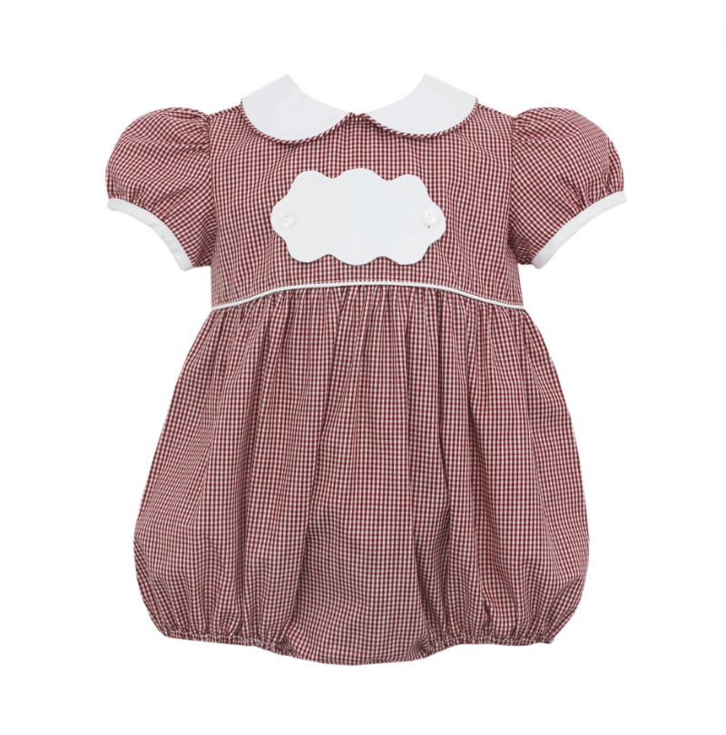 Girls Tab Bubble, Burgundy Gingham