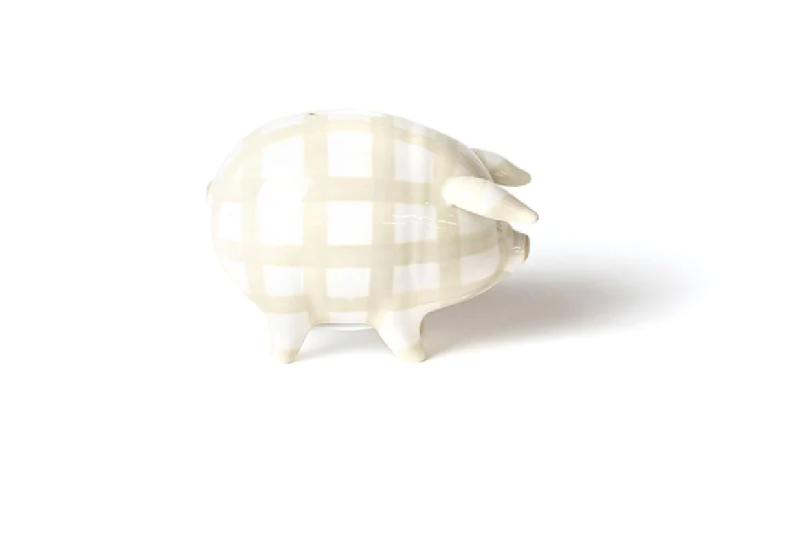 Ecru Gingham Piggy Bank