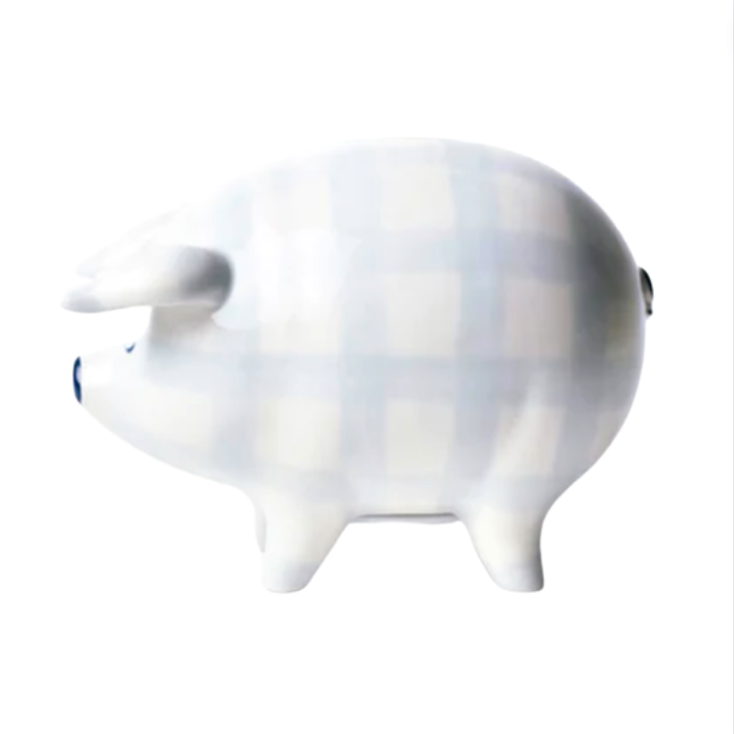 Blue Gingham Piggy Bank