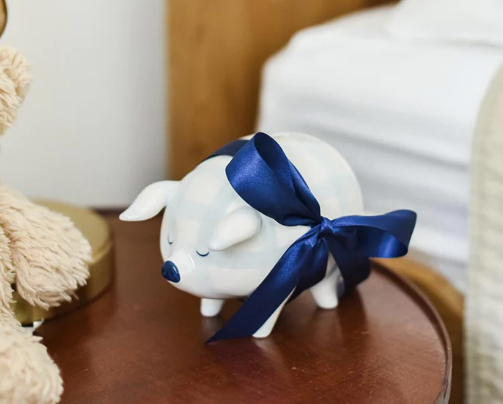 Blue Gingham Piggy Bank