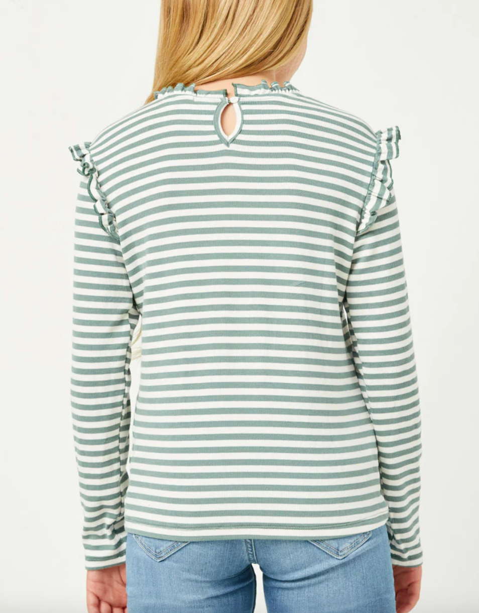 Ruffle Stripe Knit Top - Olive