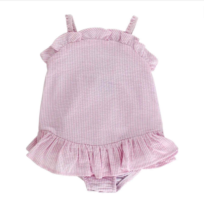 Pink Seersucker One-Piece Swim