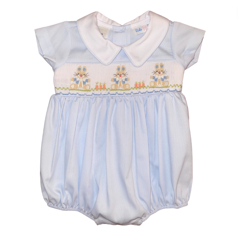 Bunny Smocked Bubble - Blue