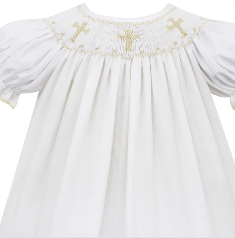 Ecru Cross Smocked Bloomer Set