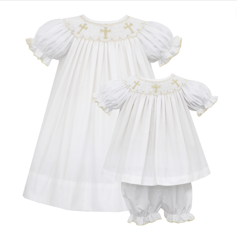 Ecru Cross Smocked Bloomer Set