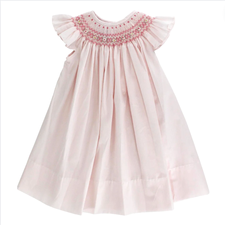 Pale Pink Flower Smocked Bishop