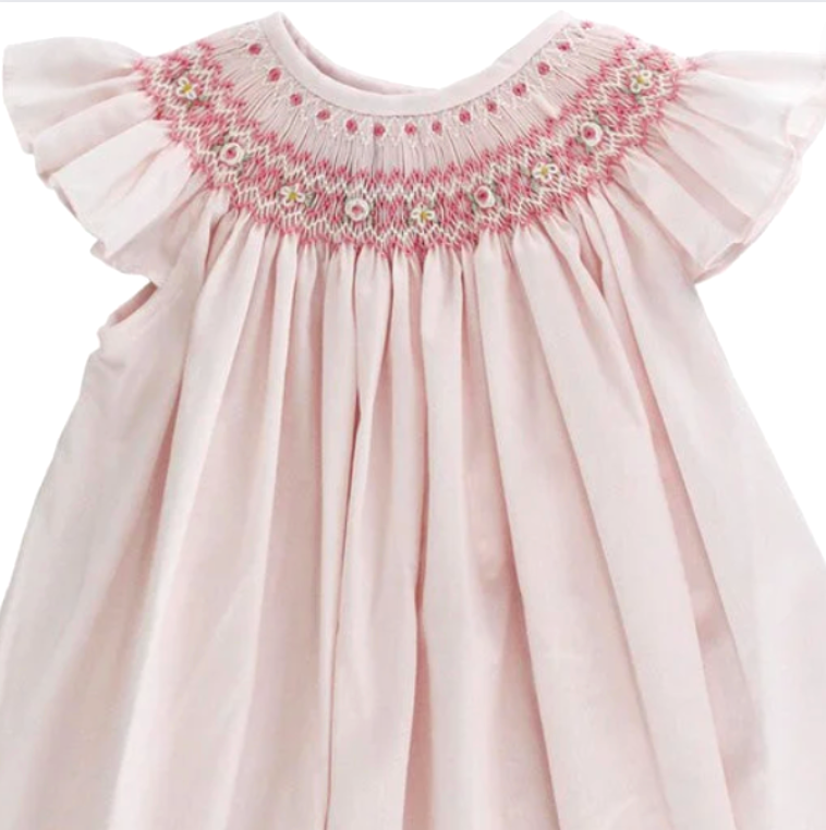 Pale Pink Flower Smocked Bishop