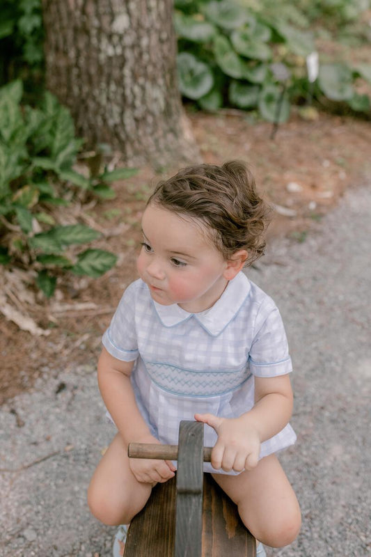 Watercolor Gingham Smocked Bubble