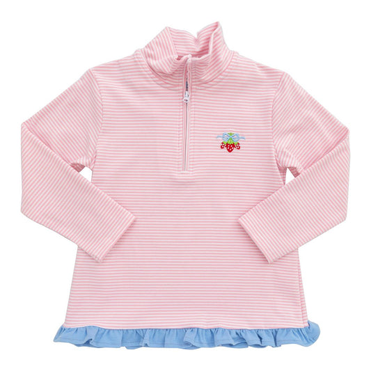 Zip Ruffle Pullover - Strawberries