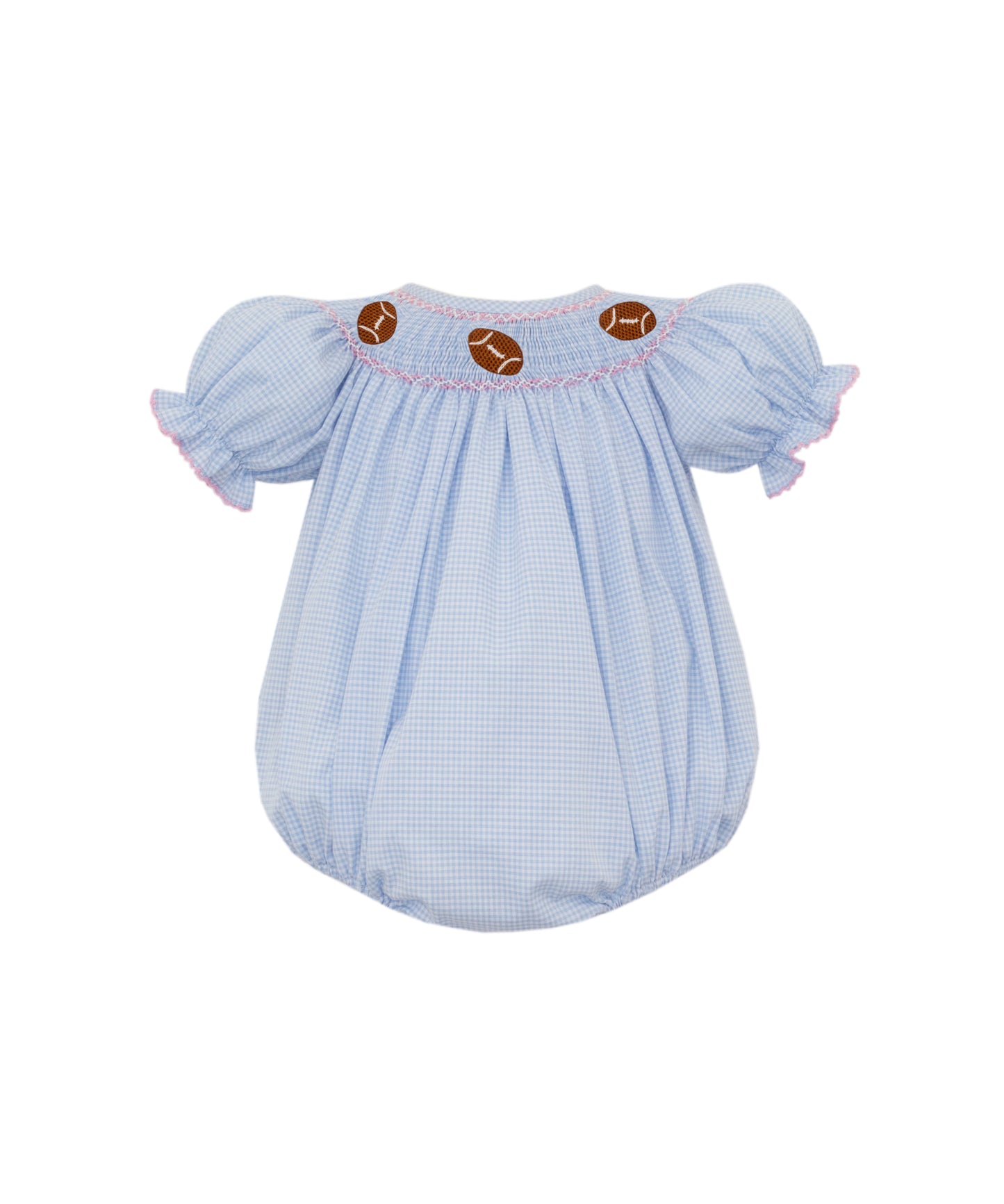 Petit Bebe Blue Gingham Girl's Football Bishop Bubble