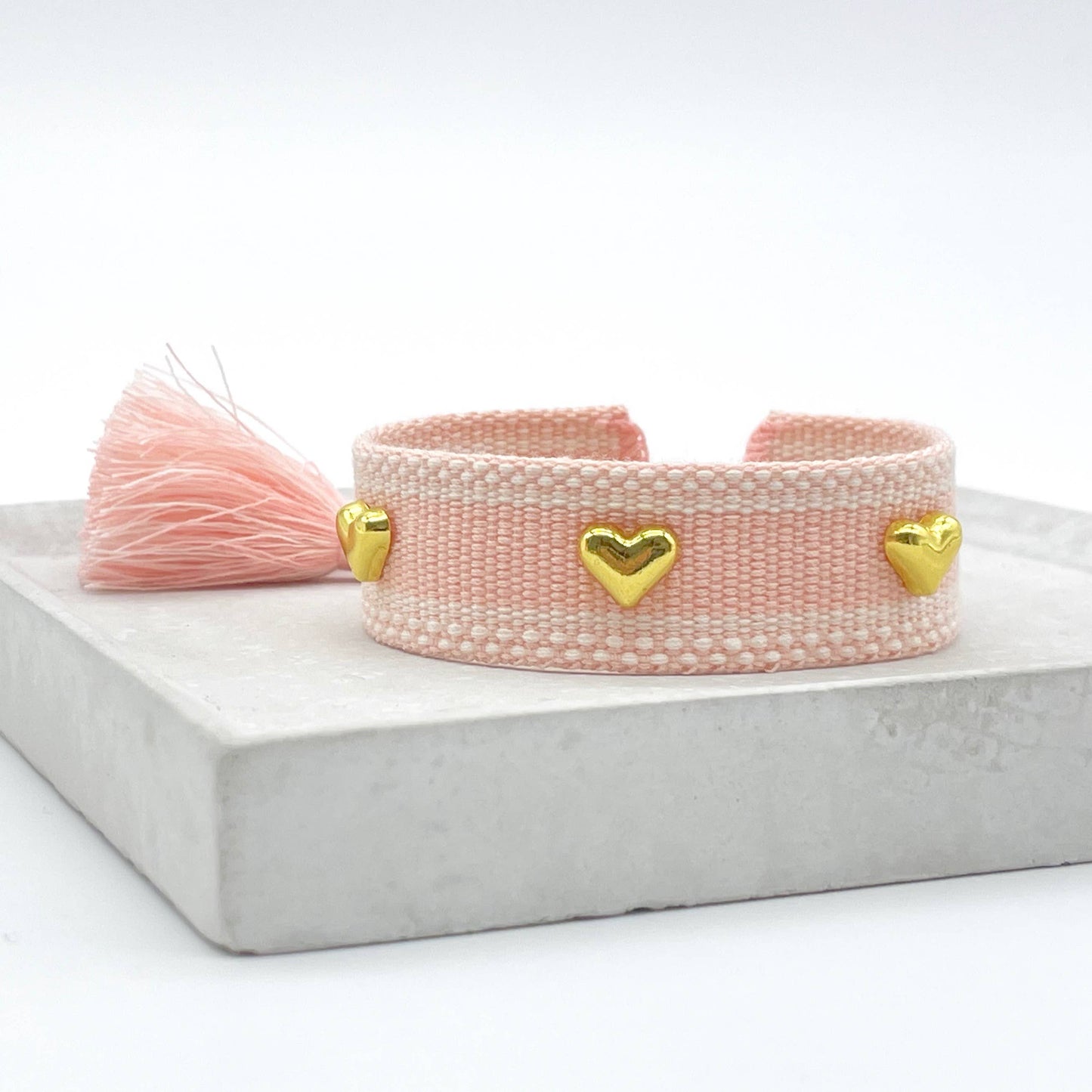 Gold Hearts ♥ ︎ Woven Pink Bracelet