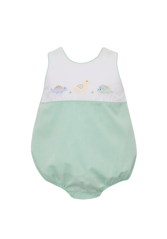 Dino Embroidered Bubble - Green Gingham