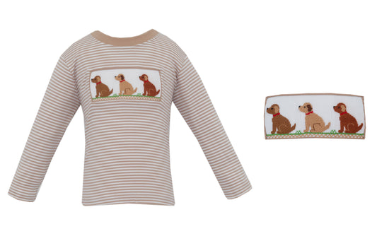 Boy's Khaki Gingham Puppy Shirt